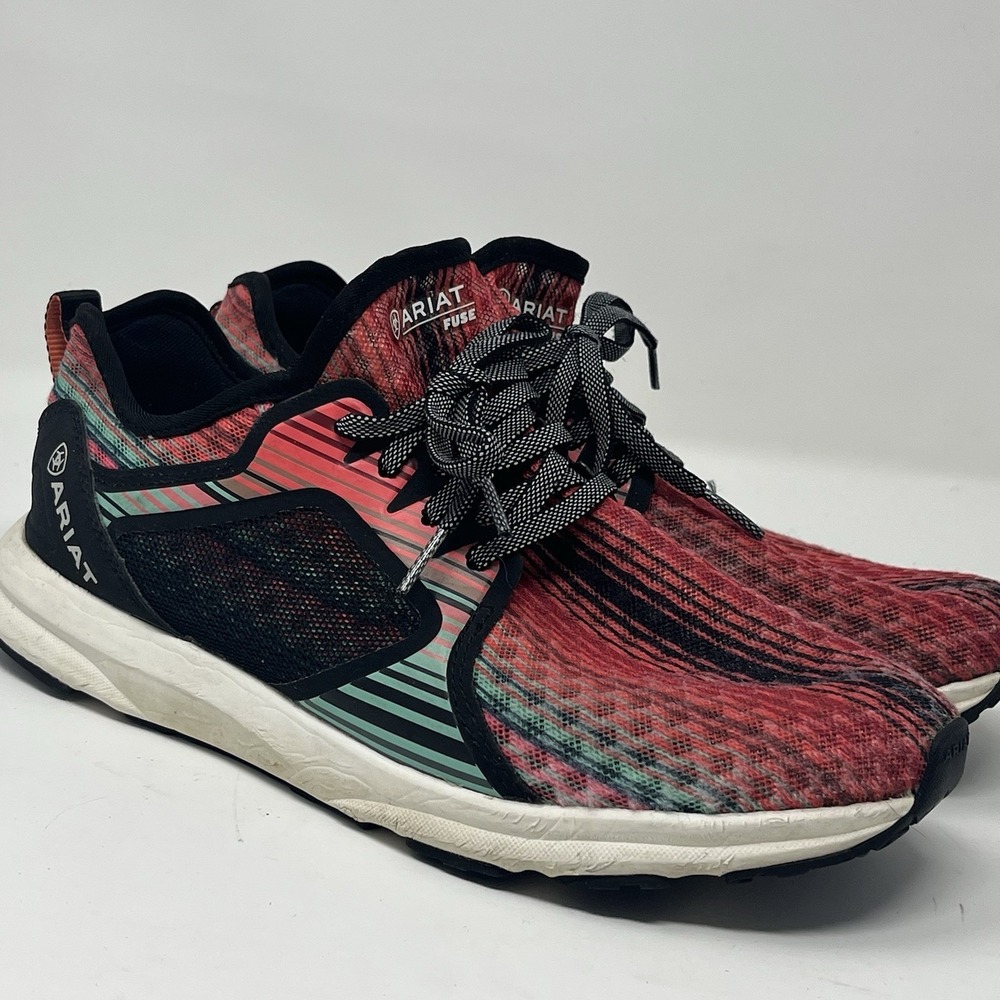 Ariat Fuse Women's Size 9 Athletic Sneaker Shoes Aztec Stripes Red Black Knit